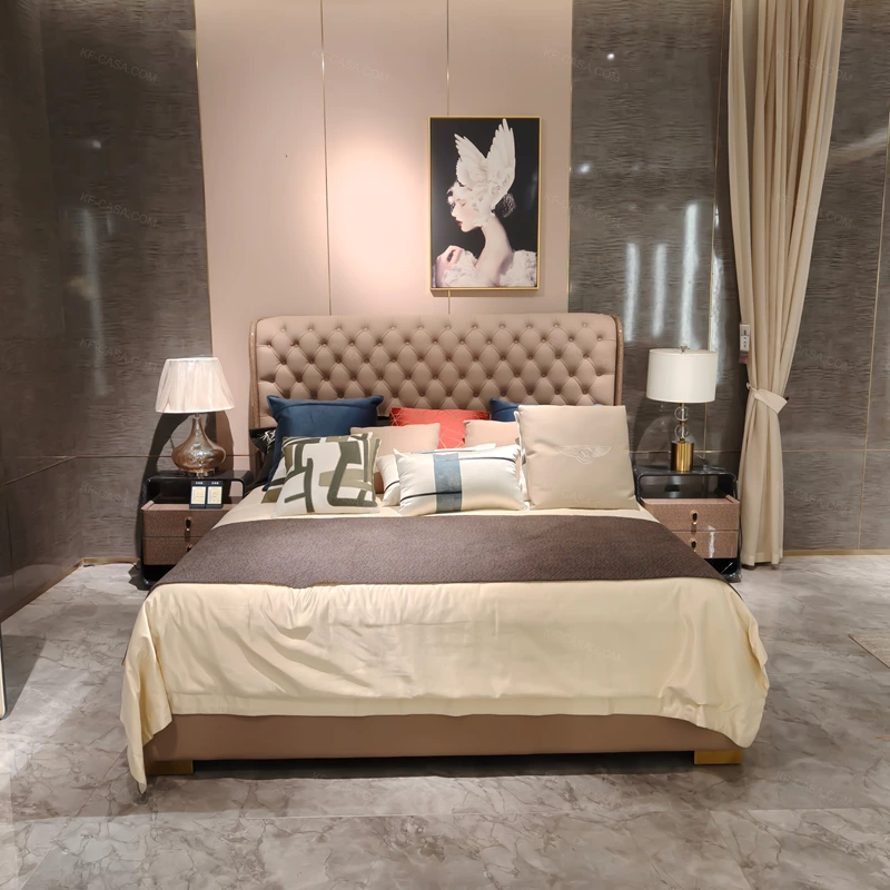 Luxury Bed Room Furniture Modern For Leather King Bedroom Home Frame Upholstered Single Side Design Back Beds Luxury Bed