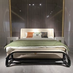 Soft Neutral Nightstand with Marble-Inset Stainless Steel Hardware & Contrast Top