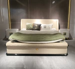 Soft Neutral Nightstand with Marble-Inset Stainless Steel Hardware & Contrast Top