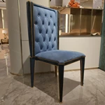 Blue Tufted Velvet Dining Chair with Snake Texture & Gold Stainless Steel Accents