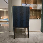 Blue Tufted Velvet Dining Chair with Snake Texture & Gold Stainless Steel Accents