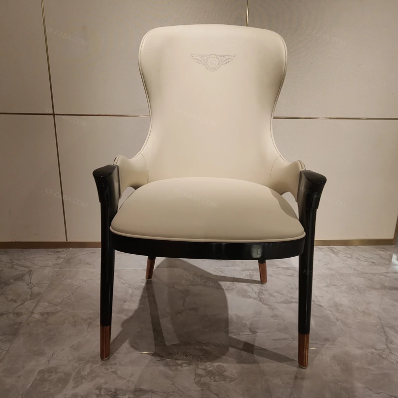 Gradient Natural Wood Veneer Back Dining Chair with Beige Leather & Wing Emblem