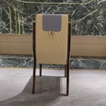 Two-Tone Quilted Leather Dining Chair with Dark Natural Wood Veneer & Gold Accents