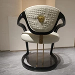Quilted Leather Dining Chair with Black Natural Wood Veneer & Gold Accents