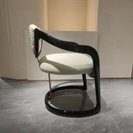 Quilted Leather Dining Chair with Black Natural Wood Veneer & Gold Accents