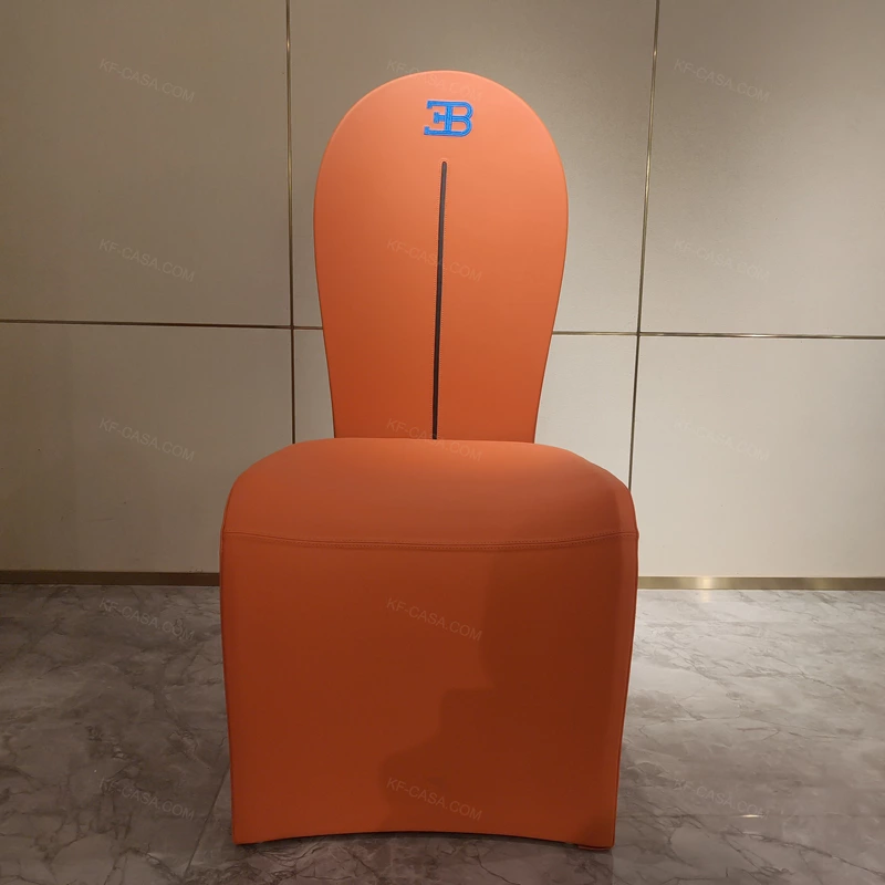 EB Emblem Dual-Finish Dining Chair - Orange Leather & Blue Natural Wood Veneer