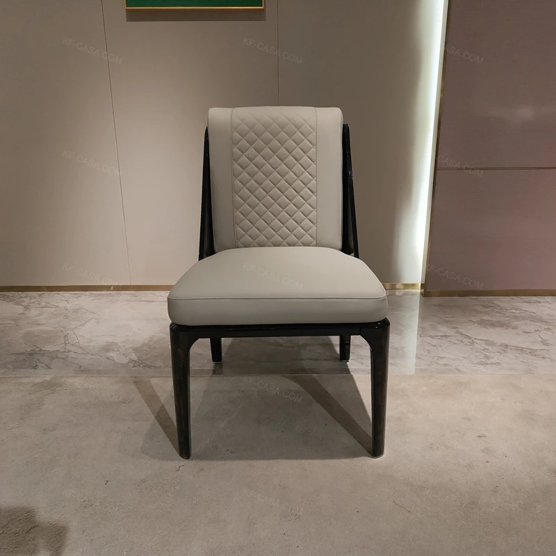 Quilted Leather Dining Chair with Burl Natural Wood Veneer Frame