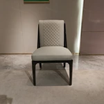 Quilted Leather Dining Chair with Burl Natural Wood Veneer Frame