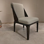 Quilted Leather Dining Chair with Burl Natural Wood Veneer Frame