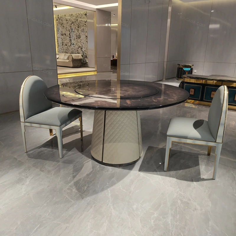 Italian Design High End Top Round Dining Table With  Chairs Wood Grain Dining Table And Chair Furniture For Villa
