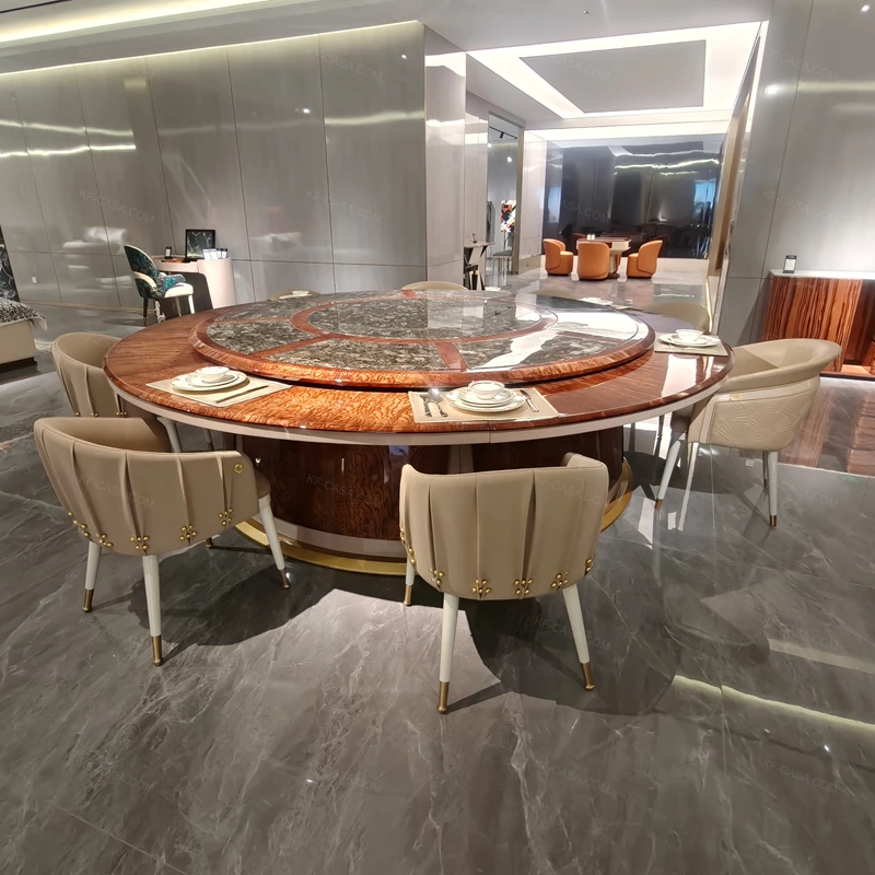 Modern Luxury High-end Diameter 3m Large Dining Table Solid Wood Marble Dinning Table Hotel Furniture Customizable