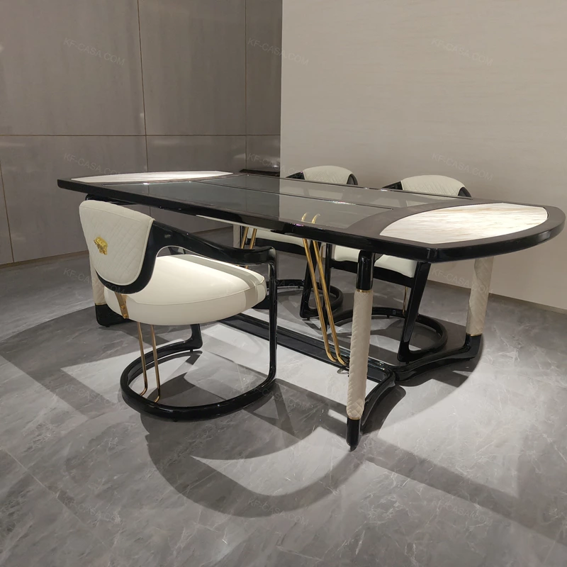 Contemporary Elegant Marble Top Dining Table Set Modern Round Oval Dining Room Sets 6 Chairs Table Furniture Luxury