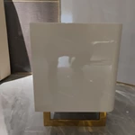 Soft Neutral Nightstand with Marble-Inset Stainless Steel Hardware & Contrast Top