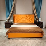 Orange King Size Bed Set Luxury Bedroom Furniture Modern Room with Mattress Frame Double Queen Beds Upholstered King Size Bed